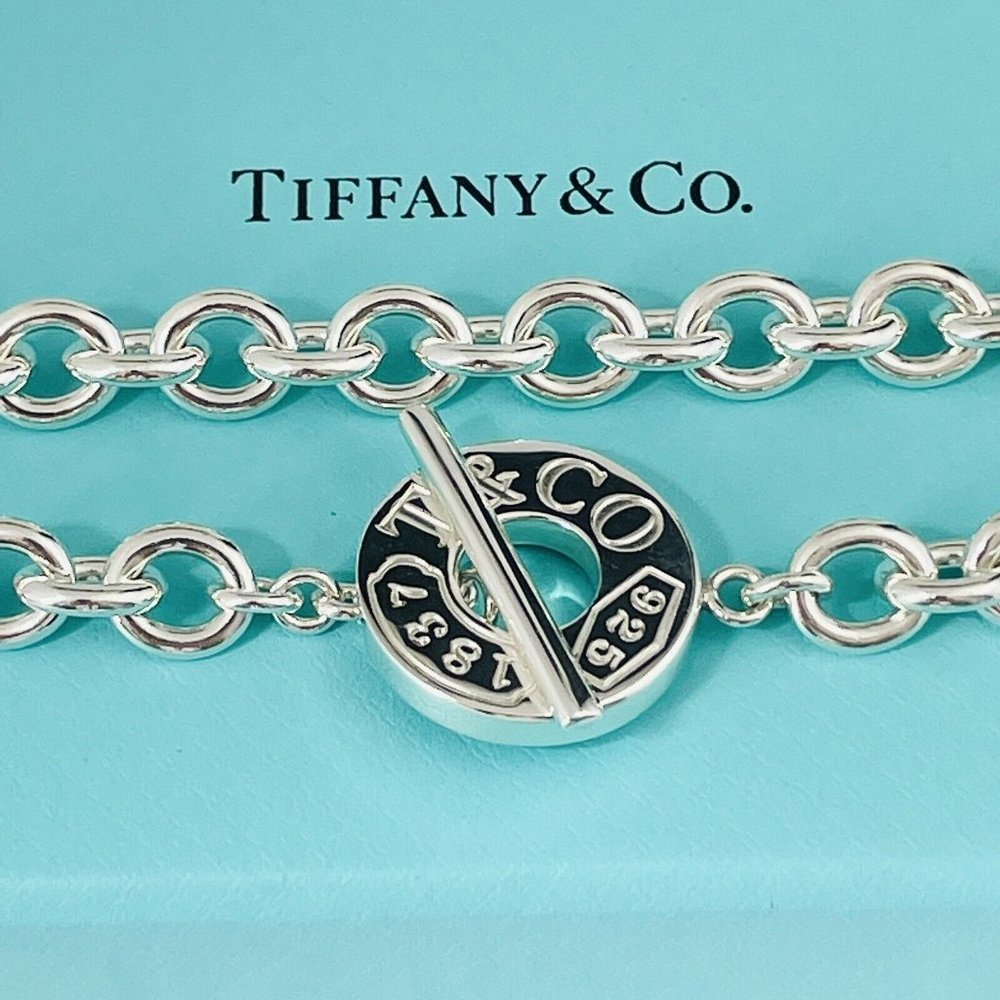 20" LARGE Tiffany 1837 Circle Clasp Toggle Necklace in Sterling Silver